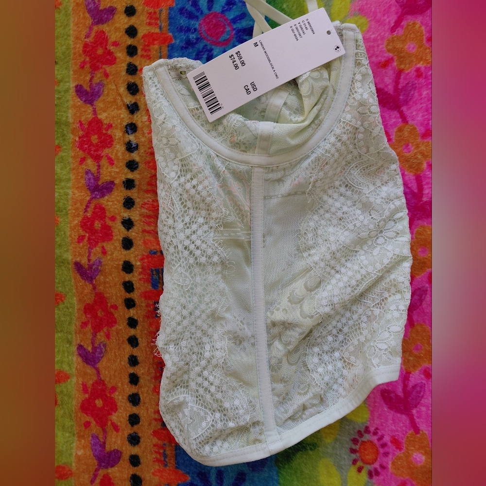 UO Aura Floral Lace Trim Mesh Corset Top Green - Picture 7 of 7